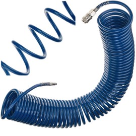Compressed Air Hose SP-PE 15 m, Flexible Spiral Hose Diameter 6.5/10 mm, PE Air Hose, Max. Pressure 10 Bar, with Kink Protection and Quick Coupling, for Garage and Workshop