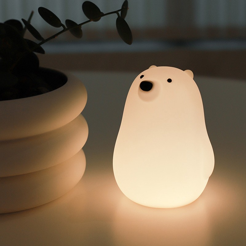 LED Night Light Cartoon White Bear Baby Pat Light USB