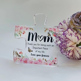 Birthday Gift for Mom, from Daughter Son,Engraved Acrylic Block Puzzle Piece Desk Decorations for Home