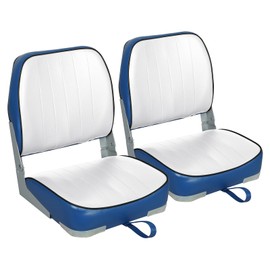 Leader Accessories A Pair of New Low Back Folding Boat Seat (2 seats) (E-White/Blue)