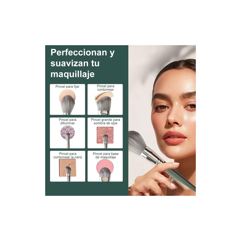 Set Brochas De Maquillaje 14 Piezas Profesional Y Verde