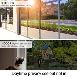 LOHOMEVE One Way Privacy Window Film See Out Not in, Reflective Sun Blocking Anti UV Heat Control Mirror Film, Static Cling Daytime Privacy Window Tint for Home, Black Silver, 35.4 in × 16.4 Feet