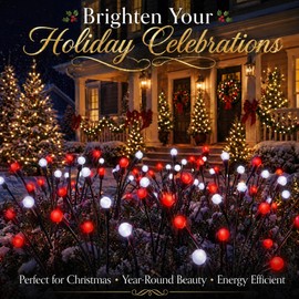 Sukesou Solar Christmas Firefly Lights, 2 Pack 6LED Red & White Solar Garden Stake Lights, IP65 Waterproof Auto On/Off Solar Powered Pathway Lights for Yard Patio Christmas Outdoor Decor
