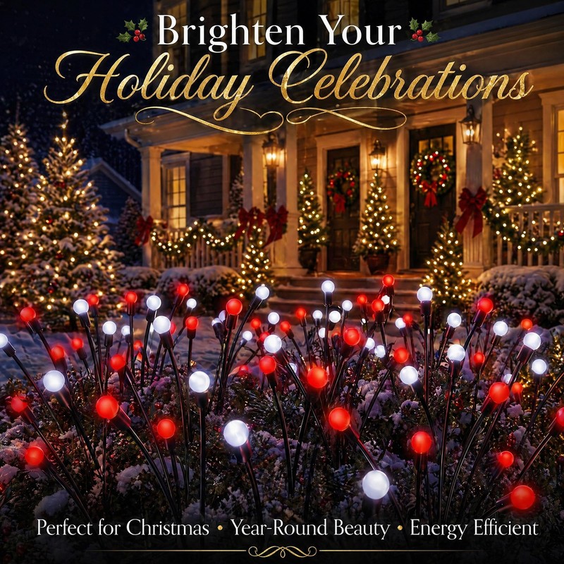 Sukesou Solar Christmas Firefly Lights, 2 Pack 6LED Red &