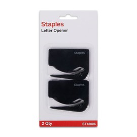 Staples Letter and Mail Opener, Concealed Blade, Black (6 Pack)