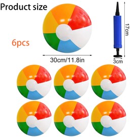 KSVFTB 6 PCS Beach Ball Rainbow Beach Balls 30 Cm Inflatable Swimming Pool Toys for Pool Games inflatable water balloons Suitable for Outdoor Activity Water Games Equipped With an Inflatable Cylinder