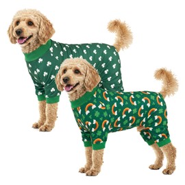 Vehomy 2-Pack St.Patrick's Day Dog Pajamas Clover Rainbow Pet Jumpsuits Puppy Pjs Lucky Shamrock Dog Onesie St Patricks Dog Jammies Costume Outfit Clothes for Small Medium Large Dogs L