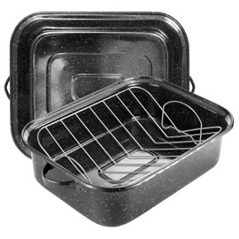 JY COOKMENT Roasting Pan With Lid and Rack, 21' Rectangular, 25lb Turkey Roaster Pot, Large Oven Roaster Tray, V-Rack and Versatile Lid Bone Turkey Baster