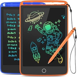 2 Pack LCD Writing Tablet, Colorful Screen Doodle Board 8.5 Inch Drawing Tablet for Kids, Learning Toys Birthday Gifts Travel Activity Games for 3 4 5 6 Year Old Boys and Girls Toddlers（Purple Pink） - Color: Orange Blue