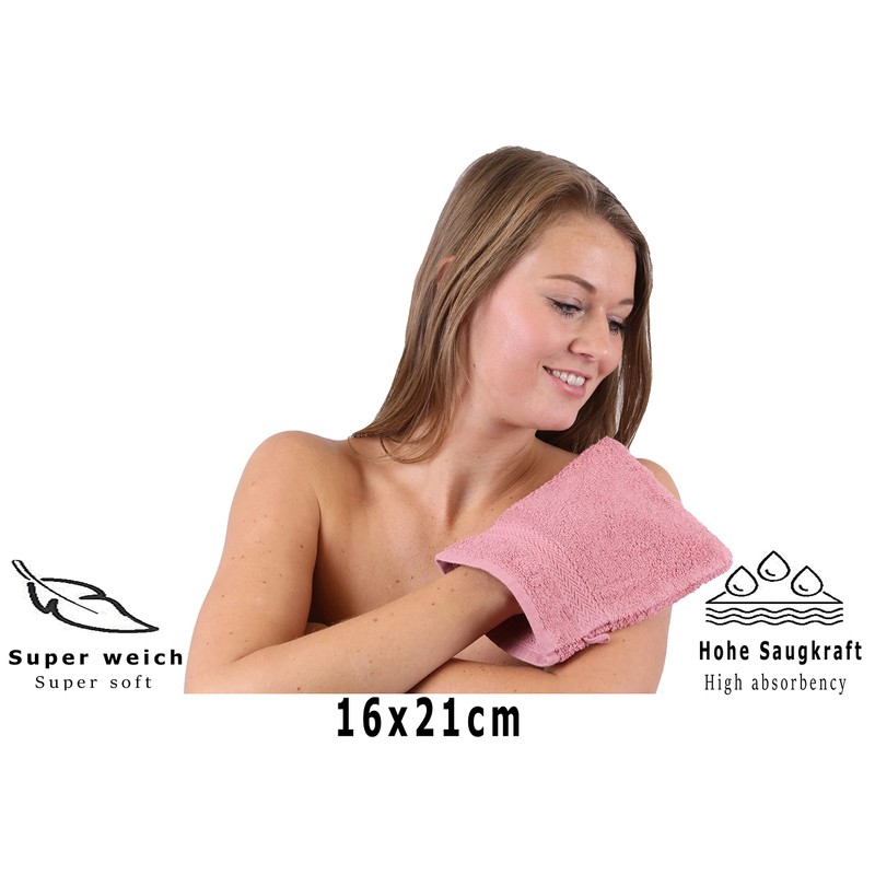 10 Piece Set Wash Mitts Premium Colour: old rose, Size: