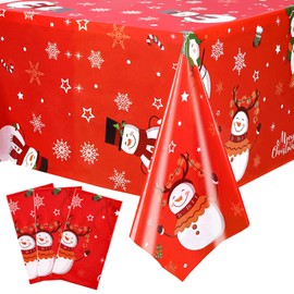 Yoption 3 Pack Christmas Snowman and Snowflake Tablecloth Disposable, Plastic Rectangle Tablecloth Table Cover for Winter Christmas New Year Birthday Holiday Party Decorations 54×108 Inch