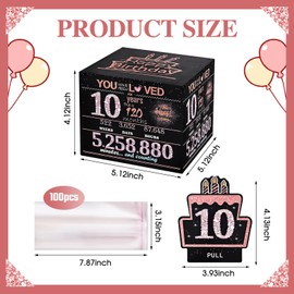 TOYEISHI Money Gift Box, 10th Birthday Decorations For Girl, Birthday Gifts For 10 Year Old Girls with 100Pcs Transparent Bags - Black & Rose Gold