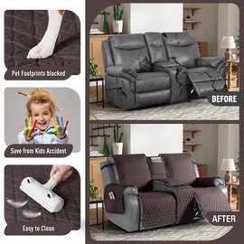 TAOCOCO 100% Waterproof Loveseat Recliner Couch Covers with Console,Double Reclining Couch Cover Non-Slip Sofa Slipcovers Washable,Furniture Protector Covers for Dog,Pets(2 Seater,Chocolate)