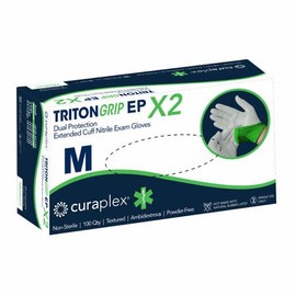 Curaplex TritonGrip EP X2 Nitrile Exam Gloves, Disposable, Powder-free, Latex-free, 2-Layer Protection, White/Green, 100/Box (Medium, 1000, Count)