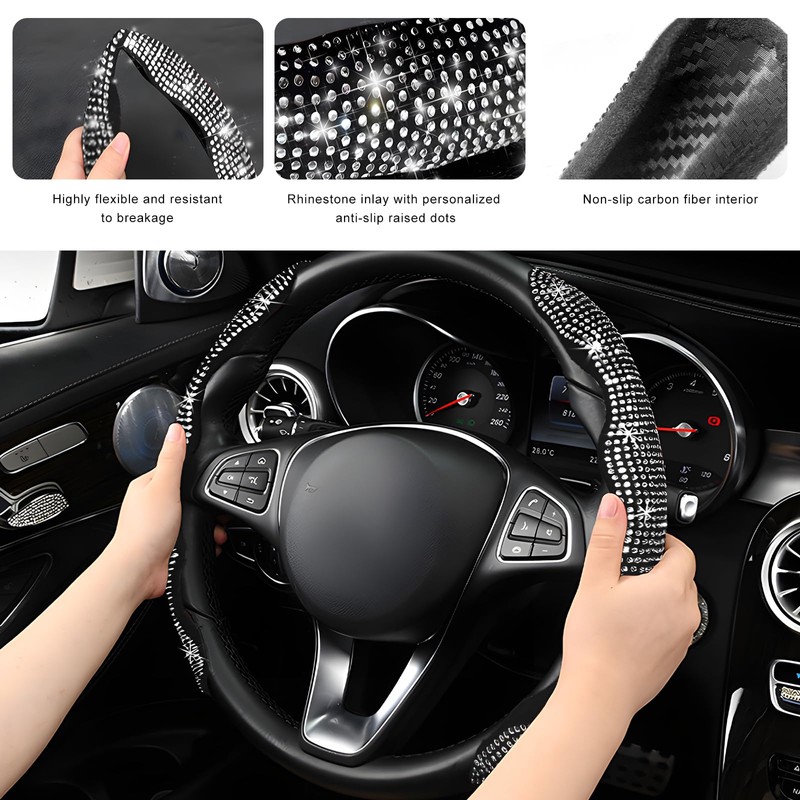 Gdnecad 2 PCS Steering Wheel Covers, Bling Rhinestones Steering Wheel
