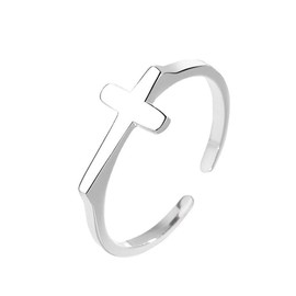 alurelle S925 Sterling Silver Cross Ring For Women, Adjustable Sterling Silver Rings For Women Trendy, Stackable Rings For Women, Three-Dimensional Cross Ring (Adjustable, Silver)