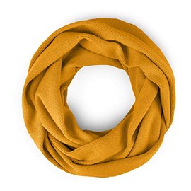 Neverless® Women's Loop Scarf, Knitted Scarf, Tube Scarf, Fine Knit, Plain, Mustard Yellow Scarf