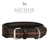 Michur Antonio Leather Dog Collar Brown Leather with Blue Stones