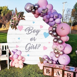 OERJU 7.2x7.2ft Gender Reveal Round Backdrop Boy or Girl Wood Board Circle Photography Background Round Backdrop Stand Cover Newborn Baby Shower Gender Reveal Party Decoration Photo Booth Props