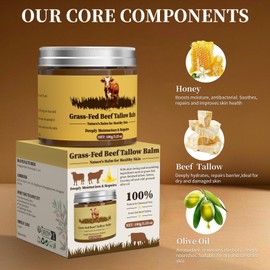 Oebitor Beef Tallow for Skin, Tallow and Honey Balm, Facial Moisturizer Cream, 100% Organic Grass Fed Whipped Beef Tallow Balm Deeply Moisturizing for Face & Body, Suitable For All Skin Types(3.53oz)