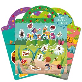 Panzong Reusable Sticker Books for Kids, 3 Sets Sticker Books for Kids, 94 Pcs Travel Toys Acticities Crafts Gifts - Zoo Animals, Dinosaurs and Insects
