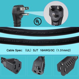 SPARKING 1.5FT Flat Plug Short Extension Cord - Black Right Angle Low Profile Flat Plug Short 3 Prong Grounded Power Extension Cord,16AWG SJT 125V 13A AC Small Appliance Extender Cord [3 PACK]