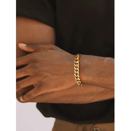 Supcare Gold Bracelet, Men's Thick Heavy Cuban Link Bracelets Stainless Steel Jewelry, 9mm Curb Bracelet for Man 7.5inches