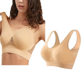 SSKHE Breathable Cool Liftup Air Bra,Removable Air Bra Soft Bras and Comfortable Mesh Bra Plus Size Bras for Women No Underwire Sports Bras (UK, Alpha, One Size, 4XL, Regular, Regular, Beige)