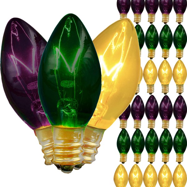 EST. LEE DISPLAY L D 1902 C7 Transparent Colored Christmas Lights Indoor ＆ Outdoor String Light Steady Replacement Bulbs C-7 E12 Box of 25 (Transparent Mardi Gras)