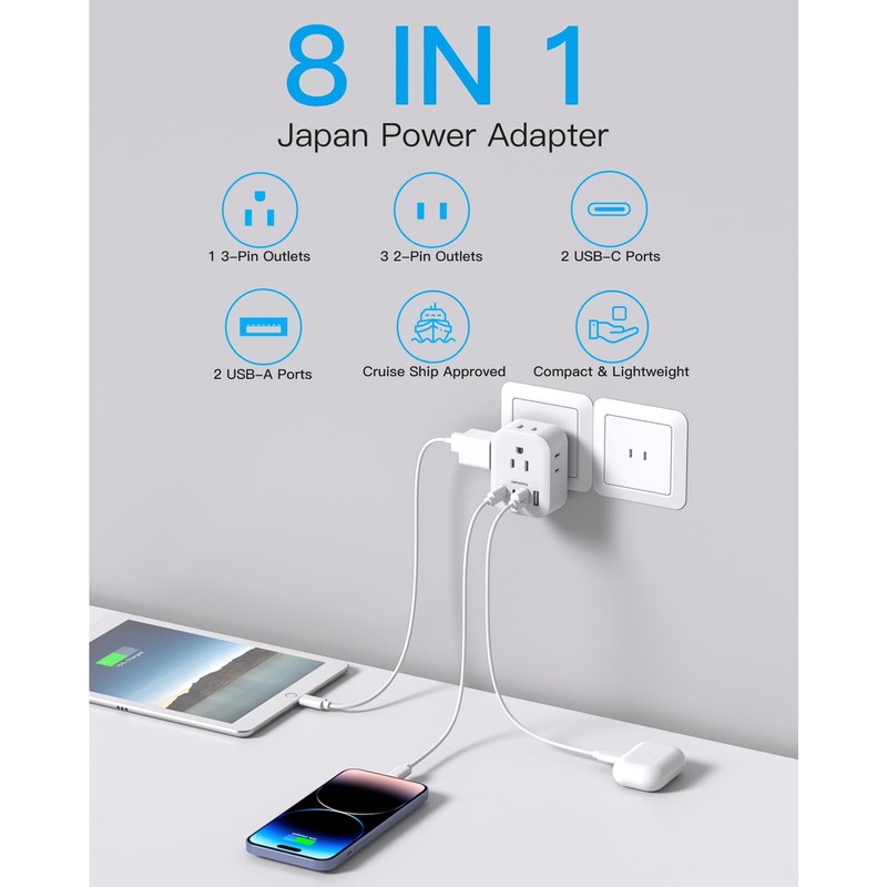 2 Pack US to Japan Travel Plug Adapter, HANYCONY Japan