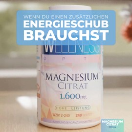 WELLNESS OPTI Magnesium Citrate 1600mg High Absorption - Supplement to 240 Tablets for Holistic Wellbeing, Daily Energy Supply and Nutritional Balance, Without Unnecessary Additives