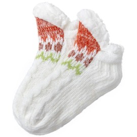 Fluffy Slipper Socks for Women Men Warm Holding Sock Non Slip Knitted Thick Lined Cosy Winter Floor Sock White