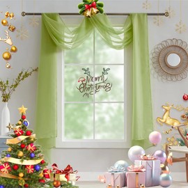 Luvyohmee Sage Green Scarf Valances for Windows - Sheer Window Valance, 144 Inch Curtain Scarf Swag Curtains, Sheer Valances for Windows Fabric for Draping, Bed Canopy Curtains 52Wx144L