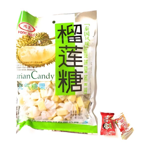Hong Mao Durian Candy 1 Pack(12.33Oz) And 1 Hot-Kid Milk Chewy Candy 1 Lychee Candy