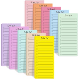 10 Pack 500 Sheets To Do List Sticky Notepad Daily Checklist Notebook Lined Sticky Notes for Work Planning Memo Pad Weekly Reminder Pad Organizer Planners (Bright Color, 3.7 x 8.5 inches)