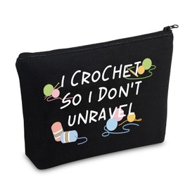 CMNIM Crochet Gifts For Crochet Lovers Cosmetic Bag I Crochet So I Don’t Unravel Crochet Beginners Knitting Lovers Makeup Pouch For Women (Crochet Black Makeup Bag)