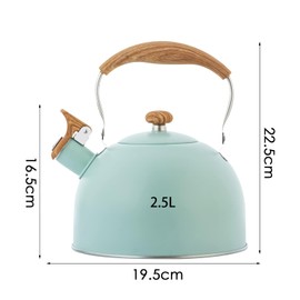 Yanhao Kettle, Whistling Kettle, 0.8 gal (2.5 L), Wide Mouth Kettle, Stainless Steel, Wood Grain Handle, Large Capacity, Induction Compatible, Stylish Cookware (Light Green)