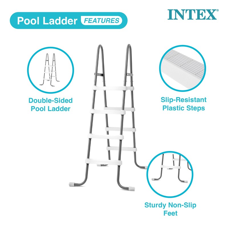 Intex Steel Frame Above Ground Swimming Pool Entry/Exit Ladder for