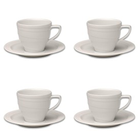 Berghoff Essentials Porcelain 8Pc Cup & Saucer 4oz. White Scratch-Resistant Matching Saucer Elegant Design Deep Glaze Finish Oven, Microwave & Dishwasher Safe