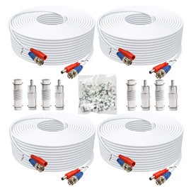 Aimyzii BNC Cable 150ft 4 Pack BNC Video Power Cable,Security Camera Cable for CCTV Camera DVR Security Systems(Included 8X BNC Adapters,100 Pcs Cable Clips)-White