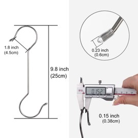 12 Large S-Shaped Hooks, Long Stainless Steel Clothesline (9.8 inch - 12 Pack)