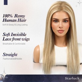 starluck Ombre Blonde Wigs Human Hair Lace Front Wigs Human Hair for White Women Pelucas De Mujer Pelo Humano 16 Inch Realistic and Natural Daily Wear