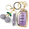 Rayslesan Sparkly Key Fob Cover with Cherry Keychain, Bling TPU Smart Key Case for Women, Compatible with Hyundai Santa Fe Santa Fe Sport Sonata Sonata Sport (4-Button, Gold Purple)