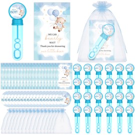 24 Sets Bear Bubble Wands Bulk Baby Shower Favors 24 Large Blue Bubble Wands 24 It's A Boy Stickers 24 We Can Bearly Wait Cards for Birthday Party Supplies Bear Theme Party Filler Goodie Bag(Blue)