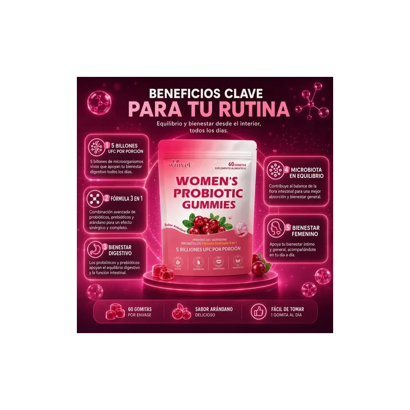 60 Gomitas Arándano Probiótico Apoyo Digestivo Femenino