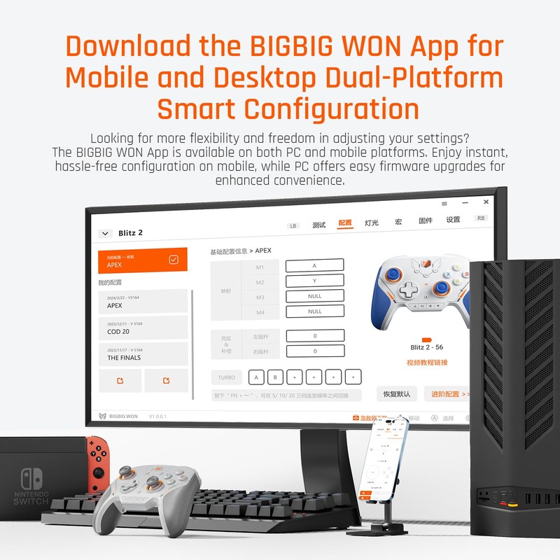 BIGBIG WON BLITZ2 Wireless Controller, 16 Fully Mechanical Micro Switch,