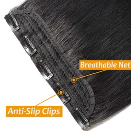 Clip-In Real Hair Extensions, Straight, Thick Hair Extensions, 1 Piece, 5 Clips, Soft Natural Hair Extensions, 7A Remy Hair, 30 cm - 70 g, 01# Raven Black