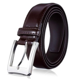 KM Legend Mens Genuine Leather Dress - Classic & Fashion For Work Business And Casual Belt, Basic Brown, 52 US