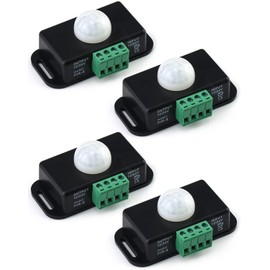 QWORK Motion Sensor LED Switch with Timer Function for 12V 24V LED Strip Lighting, 4 Pack Motion-Activated Sign Control & Flexible PIR Controller