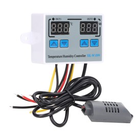12V Temperature Humidity Controller, 0℃ to 100℃ 2 Digital Display Digital Temperature Humidity Controller with 1 Meter Sensor for Industrial Use